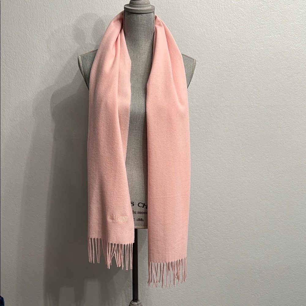 Moschino 100% Merino Wool Pink Wide Scarf NWT
